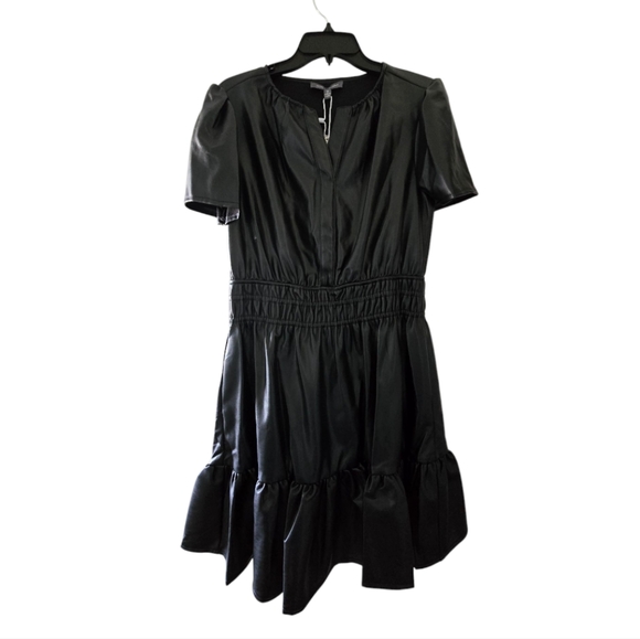 Grey Collective Short Sleeve Black Faux Leather Ruffled Mini Dress - Picture 3 of 13